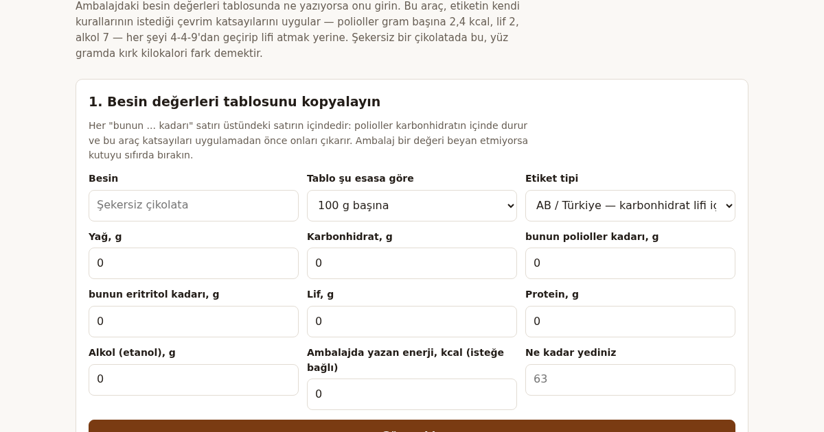 Label Truth: Resmi Katsayılarla Makro ve Kalori Hesaplayıcı
